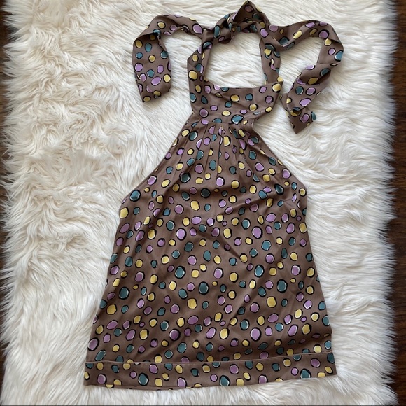 BCBGMaxAzria Multicolor Dot Silk Halter Top - Picture 2 of 9